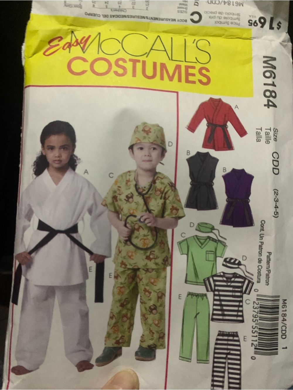 Easy McCalls Kids Karate, Doctor, & jailor costume patterns.